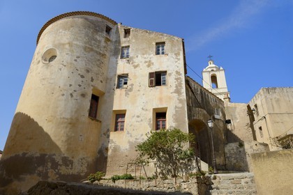 France, Haute Corse, Calvi, the citadel, house and bell tower of the Cathedral