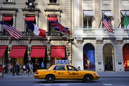 United States, New York, Manhattan, Midtown, Cartier and Versace on 5th Avenue