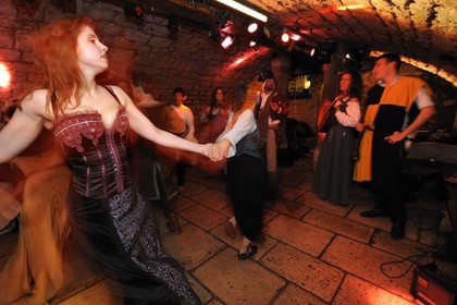 France, Paris, the Saint-Sabin cellars, medieval tavern, La Carite de Guingamor, music band of medieval and Renaissance music to dance