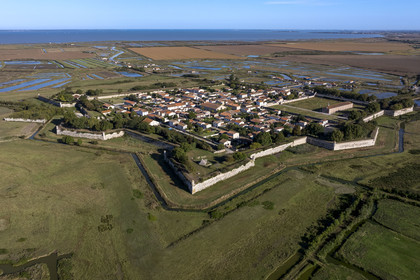 France, Charente Maritime, Saintonge, Marennes Hiers Brouage, Brouage citadel, labelled Les Plus Beaux Villages de France (The Most Beautiful Villages of France), the ramparts built from 1630 to 1640 form a square of 400m side and are defended by 7 bastions equipped with watchtowers (aerial view)