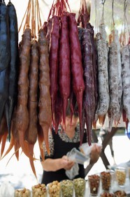 Georgia, Kakheti, street shop selling churchkhela, traditional georgian and anatolian candle-shaped candy