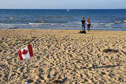 France, Calvados, Courseulles sur Mer, Juno Beach Centre, museum dedicated to Canada's role during the Second World War, descendants of Canadian soldiers on the beach