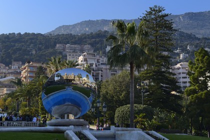 Principality of Monaco, Monaco, Societe des Bains de Mer de Monaco, Place du Casino (Casino square) and the casino reflection in the work Sky Mirror (1999) of Amish Kapoor, Compulsory Mention : Societe des Bains de Mer de Monaco