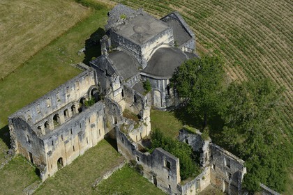 France, Dordogne, Perigord Vert, Cistercian Abbey of Boschaud from the 12th century that belonged to the Abbey of Clairvaux (aerial view)