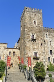 Spain, Extremadura, Guadalupe, Royal Monastery of Santa Maria de Guadalupe listed as World Heritage by UNESCO, sanctuary consisting of eight towers built at the spot where the Virgin appeared to a shepherd