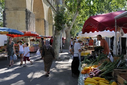 France, Herault, Montpellier, Market of Arches under the Aqueduct St. Clement