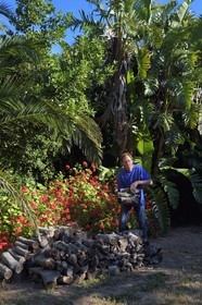 France, Var, Iles d'Hyeres, Parc National de Port Cros (National park of Port Cros), Porquerolles island, the gardener Antoine Durand in his dry garden
