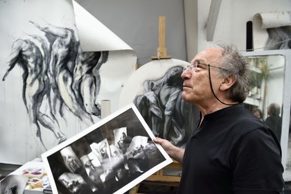 France, Ivry sur Seine, the artist Ernest Pignon-Ernest in his studio