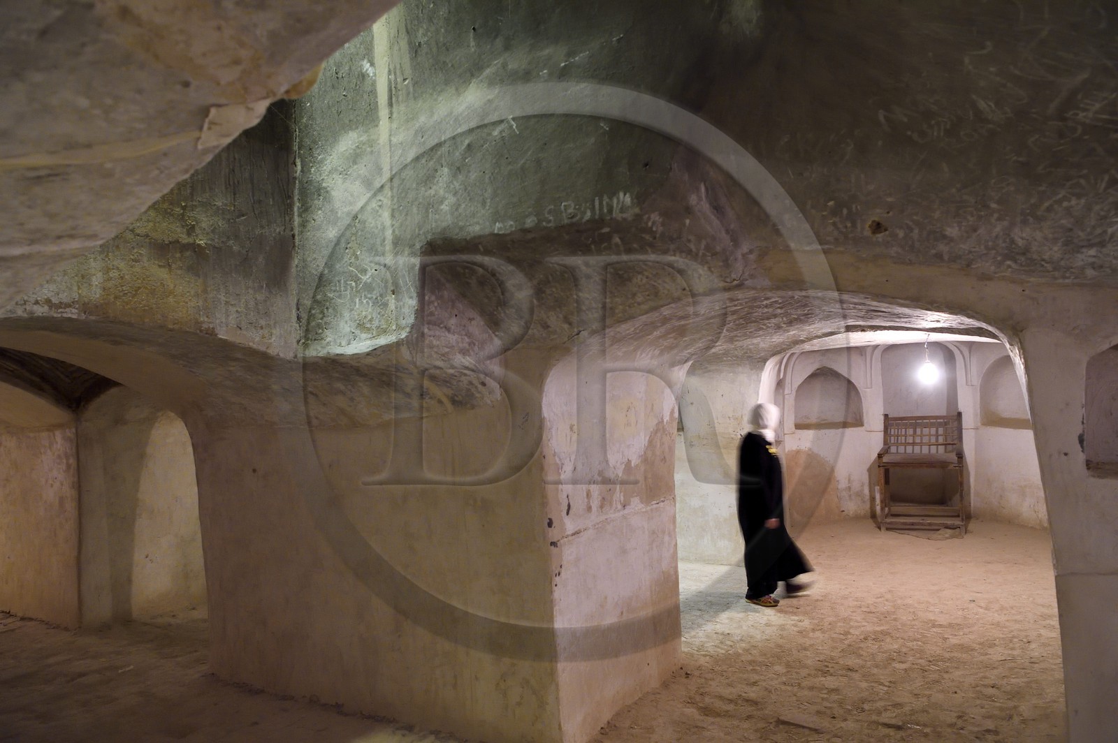 Iran, Isfahan province, Dasht-e Kavir desert, city of Nain also known as Naein, Jameh Mosque of Khorasani style is one of the oldest (9th century) in Iran and still in use, underground prayer hall, former place of Zoroastrian worship Iran, Isfahan province, Dasht-e Kavir desert, city of Nain also known as Naein, Jameh Mosque of Khorasani style is one of the oldest (9th century) in Iran and still in use, underground prayer hall, former place of Zoroastrian worship