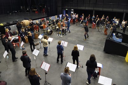 France, Meurthe-et-Moselle, Nancy, rehearsal of the Fanfare des Enfants du Boucher (Butcher's Children's Marching Band) for the great feast of Saint-Nicolas