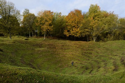 France, Meuse, Lorraine Regional Park, Cotes de Meuse, Les Eparges, traces of fighting of one of the bloodiest battles of the First World War, crater resulting from mine explosions for control of the point X that dominates the plain