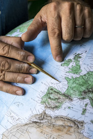 France, Charente, Cognac, handcrafted terrestrial globe painted in watercolor by Gabriel Gaborel creator of OrbisTerrae