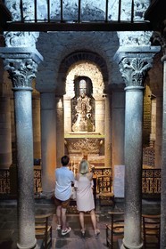 France, Puy de Dome, Clermont Ferrand, Notre-Dame-du-Port basilica in Auvergne Romanesque style, listed as a UNESCO World Heritage Site under the Routes of Saint-Jacques-de-Compostelle in France, the crypt which houses the Black Madonna on her altar