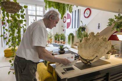 France, Paris, visual artist Jean-Pierre Raynaud in his studio apartment