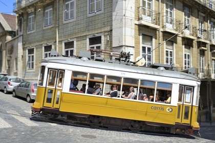 Portugal, Lisbon, Bairro Alto district, the famous tram 28 (electricos)