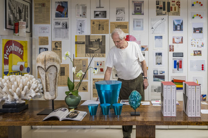 France, Paris, visual artist Jean-Pierre Raynaud in his studio apartment