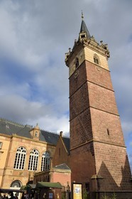 France, Bas Rhin, Obernai, Chapel Tower (Kappelturm) completed in the 16th century, serves as a belfry next to the town hall