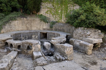 France, Gard, Nimes, Castellum aquae (regulation basin) is the arrival of the waters from the aqueduct of Pont du Gard, stone pipes built by the Romans
