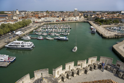 France, Charente Maritime, La Rochelle, the Old Port seen from the top of the Saint-Nicolas Tower