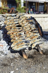 Spain, Andalusia, Malaga, fishing district of Pedregalejo, grilled sardines