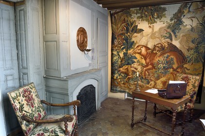 France, Aisne, Château-Thierry, Jean de La Fontaine Museum - city of Chateau-Thierry in the birthplace of the poet and writer, Jean de La Fontaine's study and writing office