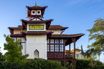France, Charente-Maritime, Royan, villa in the residential area The Parc, the Japanese-style Villa Kosiki (1886) by architect Eugène Gervais has the false air of a pagoda