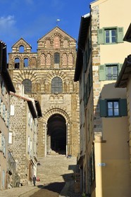 France, Haute Loire, Le Puy en Velay, Routes of Santiago de Compostela, the rue des Tables leading to the 12th century Our Lady (Notre-Dame-de-l'Annunciation) cathedral listed as World heritage by UNESCO
