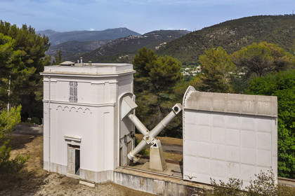 France, Alpes-Maritimes, Nice, Mont Gros, Nice, Mont Gros, the observatory designed by the architect Charles Garnier, the Equatorial Coude which has a sliding roof (aerial view)