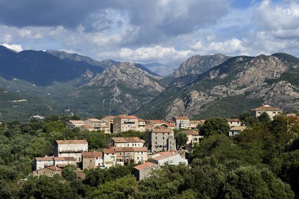 France, Corse du Sud, Prunelli river valley, Eccica-Suarella, the gorges of Prunelli in the background