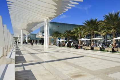 Espagne, Andalousie, Malaga, le front de mer sur le port, Palmeral de las Sorpresas