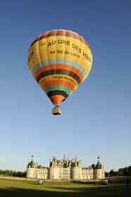 France, Loir et Cher, Loire Valley listed as World Heritage by UNESCO, Chateau de Chambord, air balloon taking off