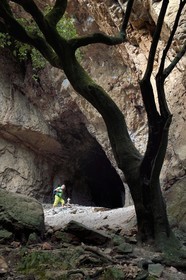France, Var, between Bagnols en Foret and Roquebrune sur Argens, hike in the Gorges du Blavet, the Muéron cave, prehistoric habitat, the tour guide Eric Gorlet
