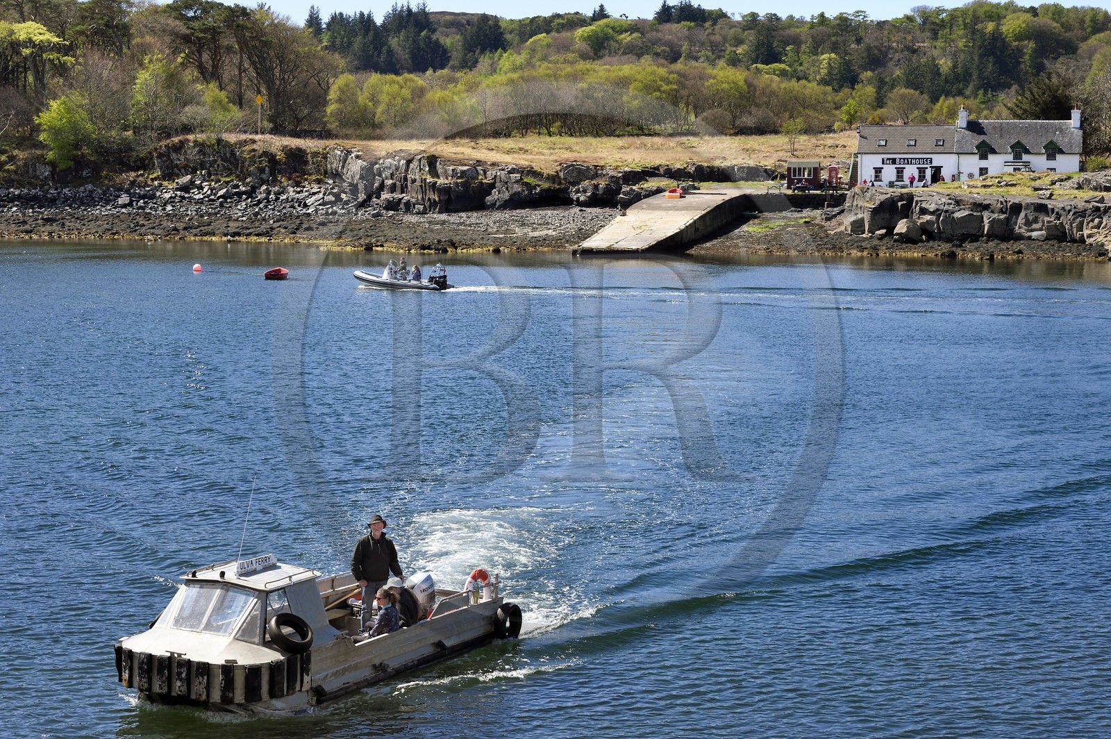 Royaume-Uni, Ecosse, Highland, Hébrides intérieures, Ile d'Ulva proche de la cote ouest de l'Ile de Mull, bateau de liaison avec l'ile