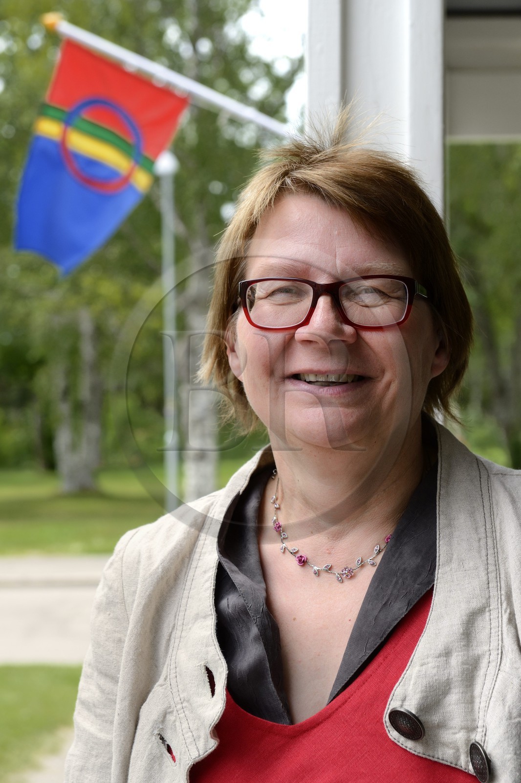 Suède, Comté de Vasterbotten, Umea, le Vasterbotten museum de Gammlia, Samiid Riikkasearvi responsable culturelle auprès de l'organisation du peuple indigène Sami