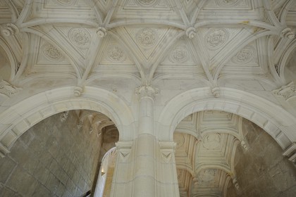 France, Indre et Loire, Loire Valley listed as World Heritage by UNESCO, Chateau d' Azay le Rideau, detail of the ceiling of the honor staircase