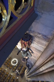 France, Bas-Rhin (67), Strasbourg, vieille ville classée au Patrimoine Mondial de l'UNESCO, la cathédrale Notre-Dame, l'automate appelé le Rohraffe (aussi Bretzelmann) sous le grand orgue qui domine la nef, de là les fidèles et le clergé se faisait insulter lors des offices des fêtes de la Pentecote