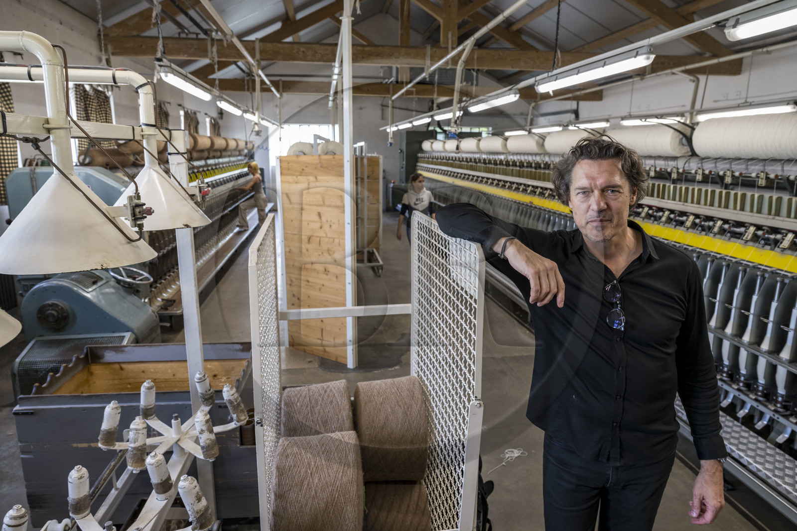 France, Vaucluse (84), L'Isle-sur-la-Sorgue, Jean-Louis Brun, directeur général de la Manufacture Brun de Vian-Tiran, industrie textile lainière labellisée Entreprise du patrimoine vivant, la filature