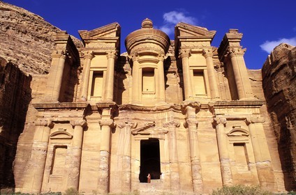 Jordan, Petra, Ed Deir ( the Monastery) sculptured in the stoneware is a structure of 45x42 m of a block