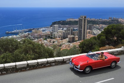 Principality of Monaco, collection convertible Alfa Romeo Giulietta on the Moyenne Corniche road overlooking Monaco