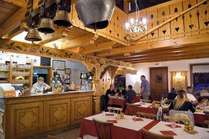 France, Haut Rhin, Kruth, the restaurant room of the ferme auberge marcaire du Schafert (farmhouse inn Schafert)