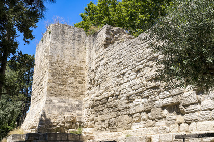 France, Bouches du Rhone, Arles, the ramparts listed as World heritage by UNESCO, remains of the surrounding walls of the ancient castrum of the Roman colony of Arelate dating from the 1st century, next to the Mourgues Tower