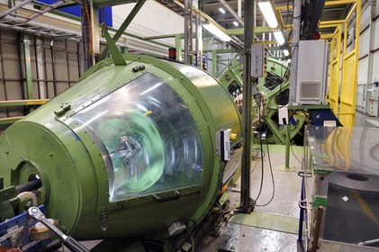 Norway, Ostfold County, Halden, Nexans cable manufacturing plant, braiding of aluminum conductors