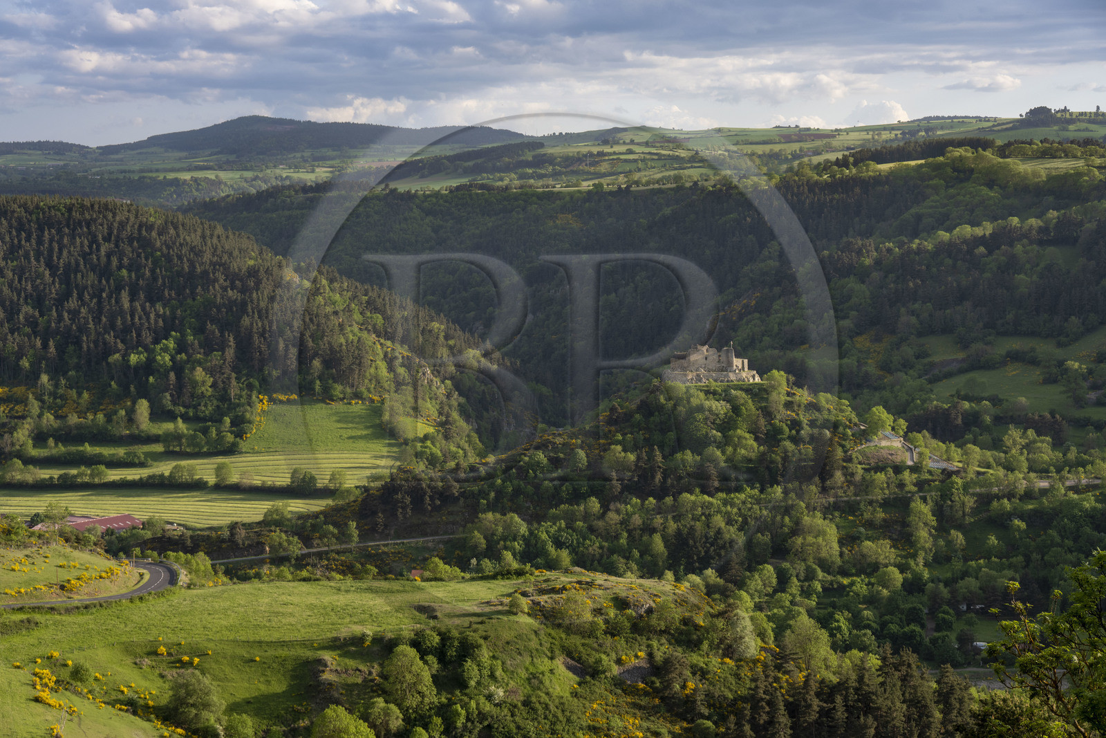 France, Haute-Loire (43), Goudet, le chateau de Beaufort construit vers 1200 domine la vallée de la Loire, randonnée avec un âne sur le chemin de Stevenson (GR 70)