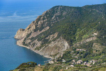 Italy, Liguria, Cinque Terre National Park listed as World Heritage by UNESCO, village of Monterosso al Mare and Punta Mesco in the Riviera of La Spezia