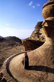 Jordan, Petra archaeological site, listed as World Heritage by UNESCO, Bedouin on the top of Ed Deir monastery