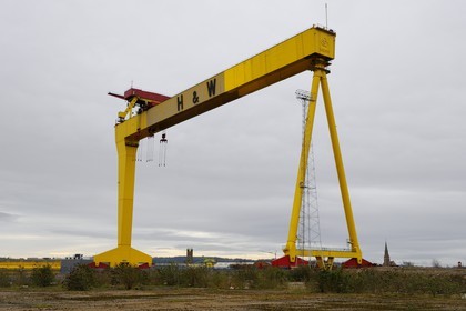 United Kingdom, Northern Ireland, Belfast, Queen's Island, Harland and Wolff Heavy Industries specialised in shipbuilding (among which the RMS Titanic) and offshore construction, the Samson and Goliath gantry cranes have become city landmarks