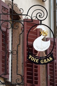 France, Haut Rhin, the Alsace Wine Route, Ribeauville, sign of a delicatessen