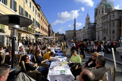 Italy, Lazio, Rome, historical center listed as World Heritage by UNESCO, Café terraces on the Piazza Navona