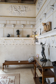 France, Alpes-Maritimes, Beaulieu-sur-Mer, neo-Greek style villa Kerylos build in 1908 by architect Emmanuel Pontremoli, the Oikos or room dedicated to the arts