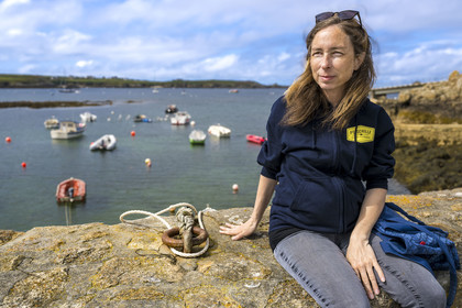 France, Finistère, Iroise Sea, Ouessant Island, the port of Lampaul, Ondine Morin, guide, speaker and fisherman